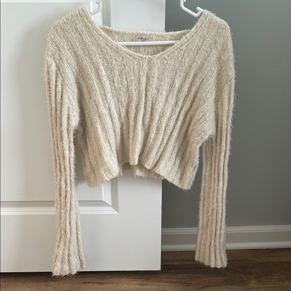 Cropped Ribbed Women’s Sweater in Cream